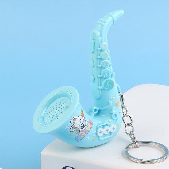 Keychain Pendant Mini Portable Musical Keychain Playable Vocal Sound Macaron Color Saxophone Shape Key Holder Stress-Relief Gift Accessories
