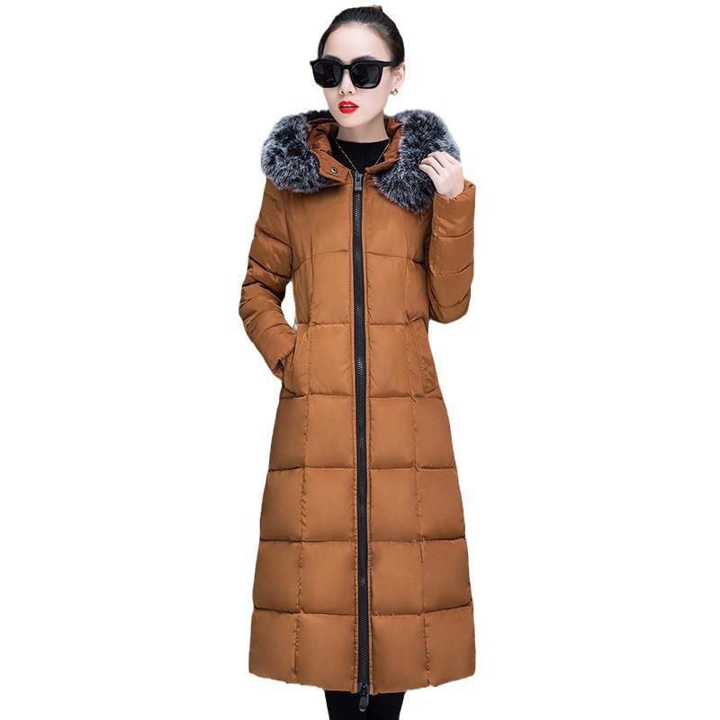 Womens Long Puffer Coat With Faux Fur Hood Winter Warm Plus Size Loose Fit