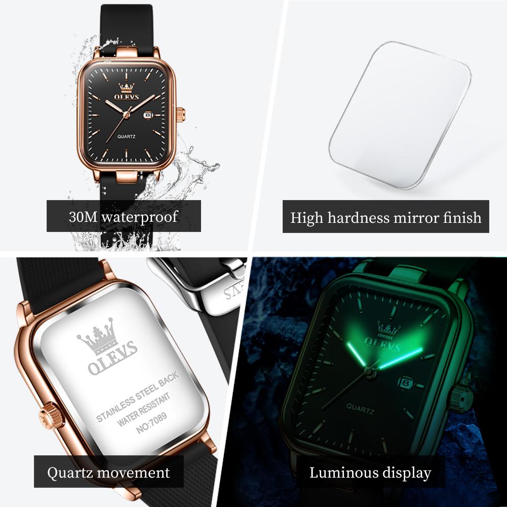 OLEVS Women Watch Fashion Simple Square Quartz Watch Classic Automatic Date Women's Elegant Bracelet Dress Luxury Watch