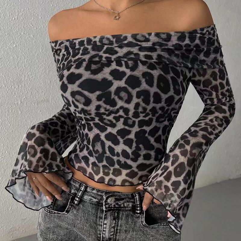 Autumn Women's T-shirt New Streetwear Fashion Long Sleeves O-Neck Tees Sexy Leopard Backless Female Versatile Knitted Clothing