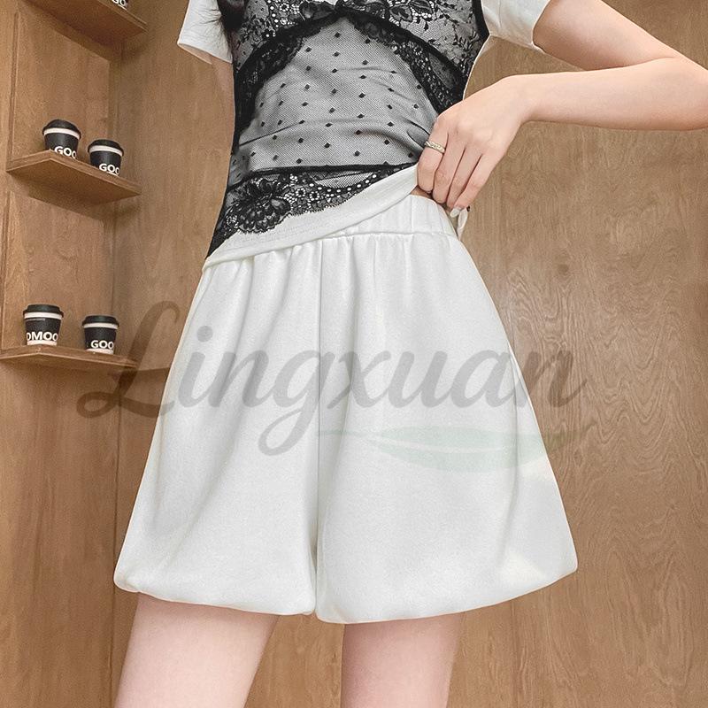 

Women s High-Waist White Fluffy Shorts - Slim A-line Casual Skirt Pants for Summer L белый
