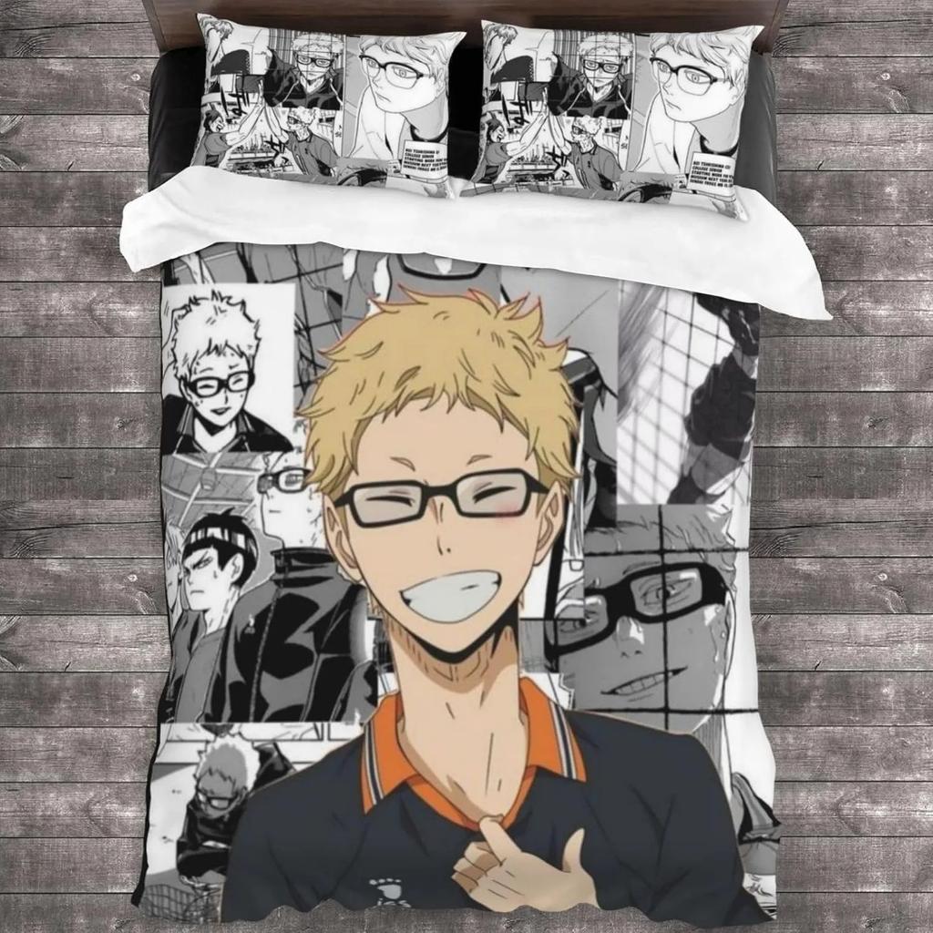 Comforter Haikyuu Children'S Volleyball Bedding Set Boys Girls Bedroom Decoration Single Double Size Kids Gift