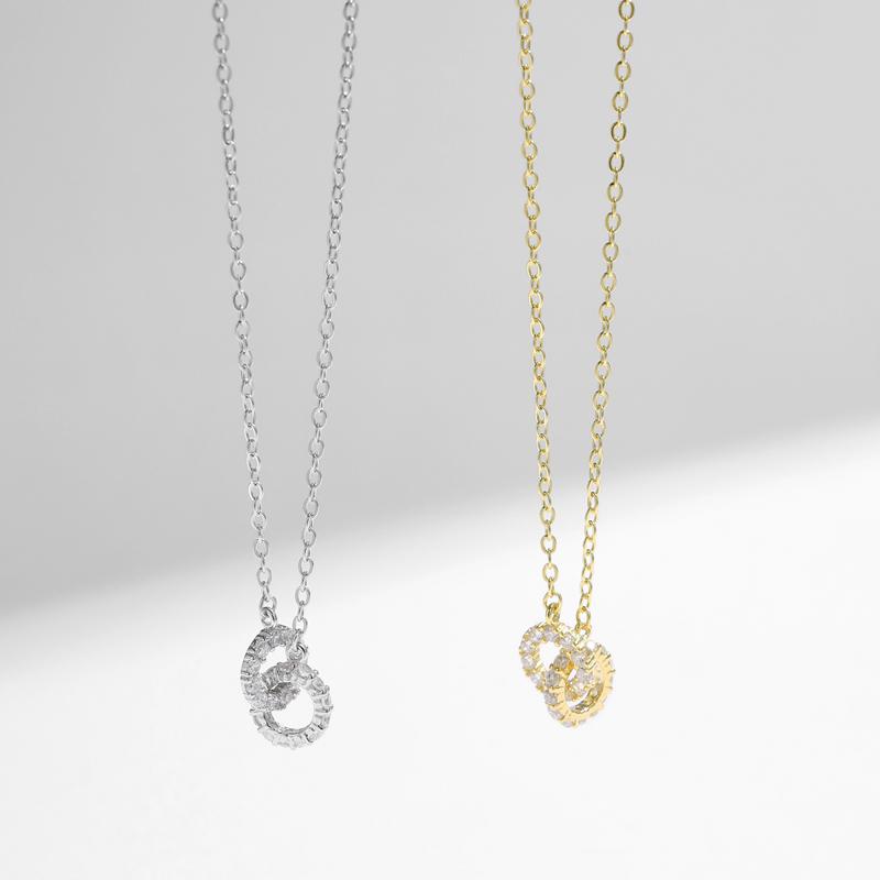 S925 Silver Round Choker Shiny AAA Zircon For Women Fashion Chain Minimalist Dainty Double Circle Pendant Necklace Girl Jewelry