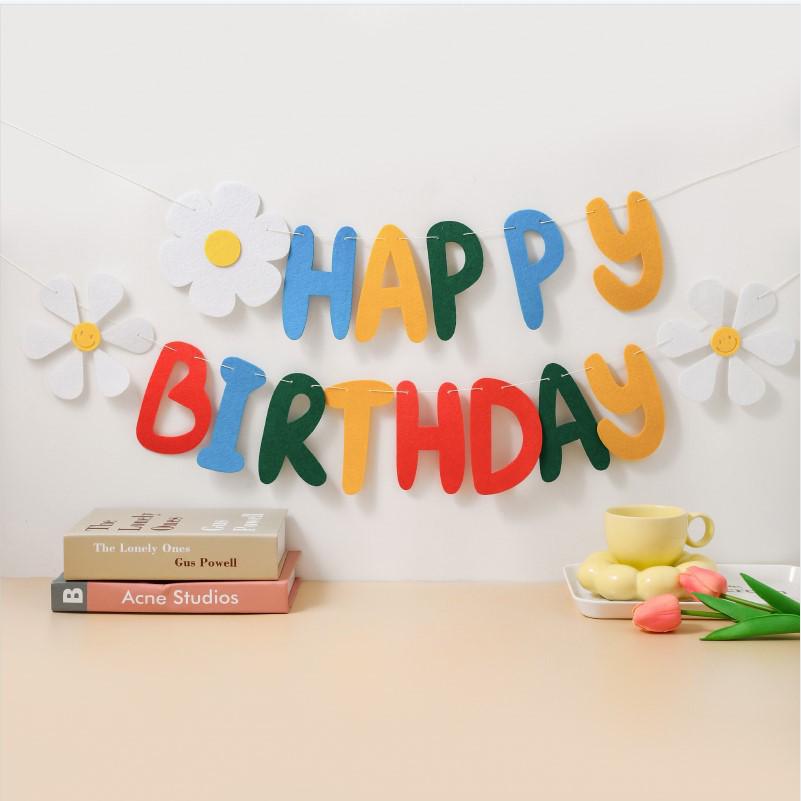 Colorful Felt Happy Birthday Banner Garland for Party Decorations and Photos