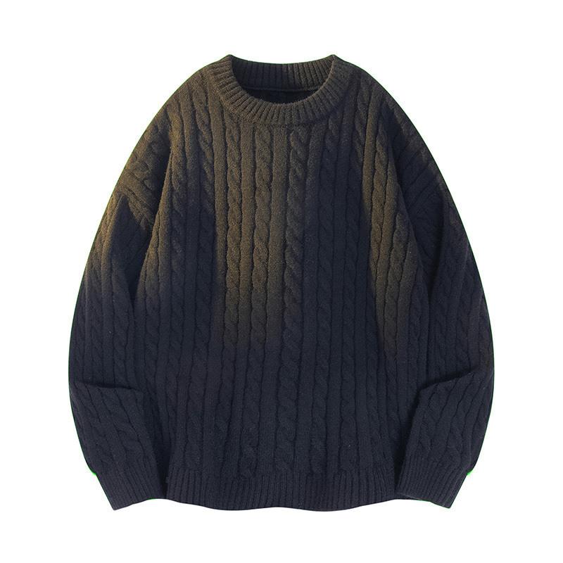 New Autumn and Winter Round Neck Twisted Sweater for Men Solid Color Loose Knitted Sweater