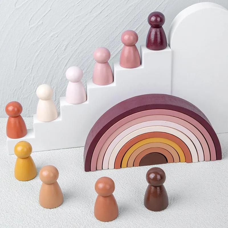 

Арочные деревянные радужные строительные блоки, детские игры Монтессори, цветные обучающие пособия, детские развивающие игрушки для детей