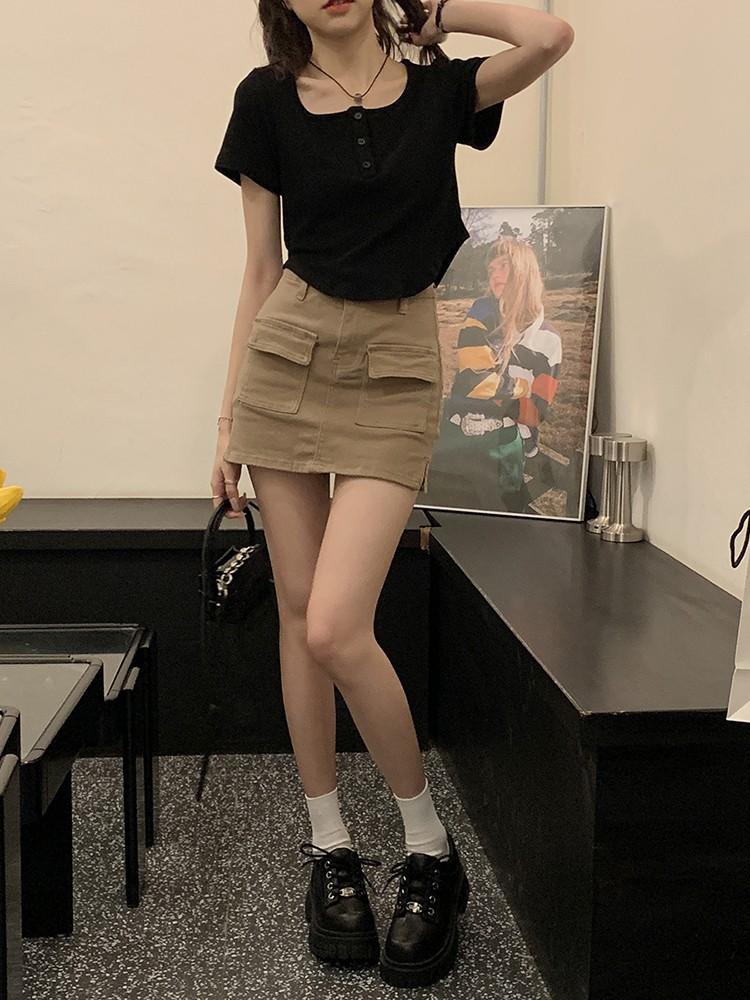 Short T-shirt women's summer new Korean version casual and thin inside student slim-fitting high-waisted student top trendy