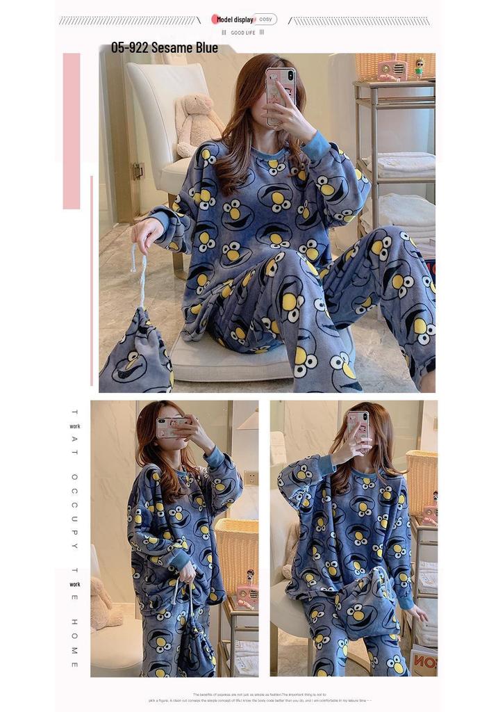 Petite Women's Coral Fleece Pajamas for Outdoor Wear, Cute Flannel Home Set, 2024 Autumn/Winter Collection