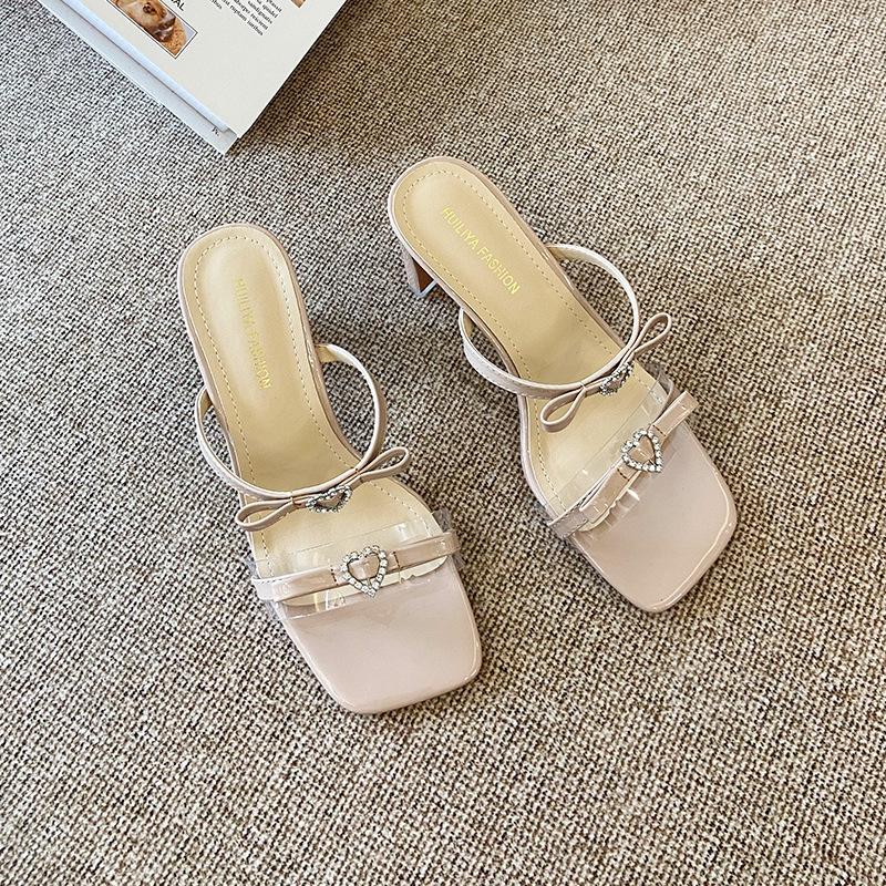 

X281-5 square head open-toed premium sandals 2025 new summer fairy bow high heel female cool 40 рожевий