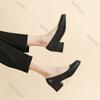 Fashion Black Comfortable Soft Leather Middle Heel Work Shoes Women Soft Bottom Square Toe Pumps Single Shoes Casual Heels for Women