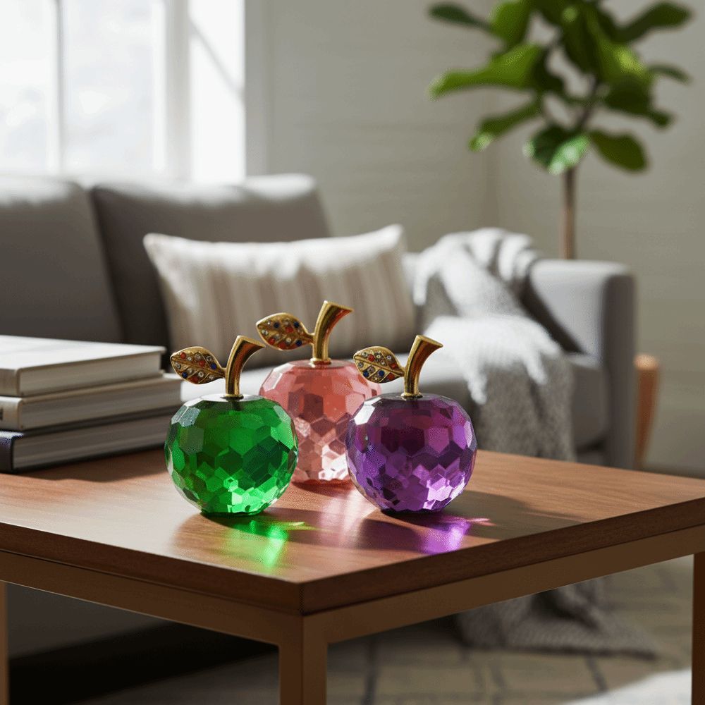 Crystal Glass Fruit Figurines 3D Realistic Design Fruit Collectible Figurines Art Mini Home Decoration Kitchen Tabletop