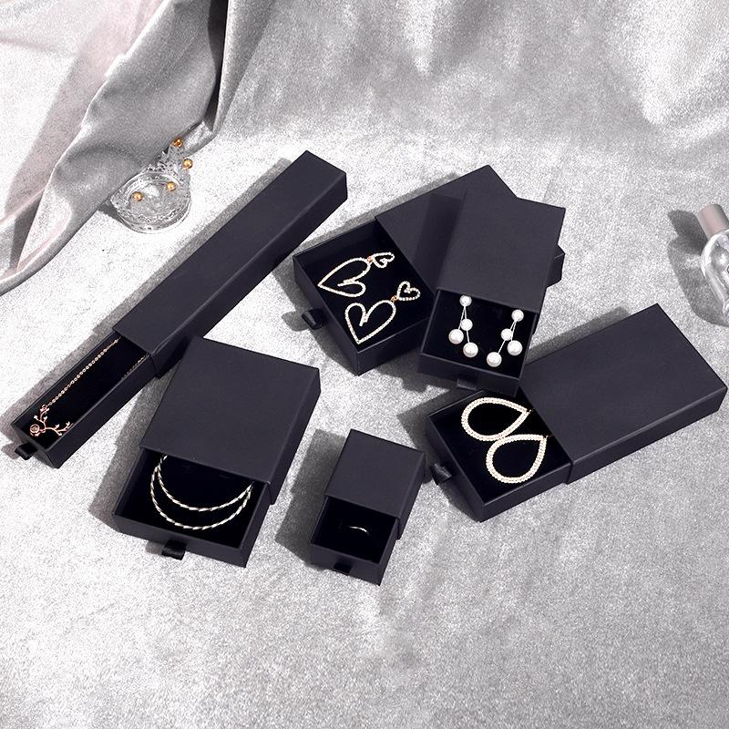 10pcs 8x8x1.7cm Necklaces Earrings Ring Drawer Boxes Small Travel Jewelry Gift Display Packaging Box Outer Paper Inner Velvet