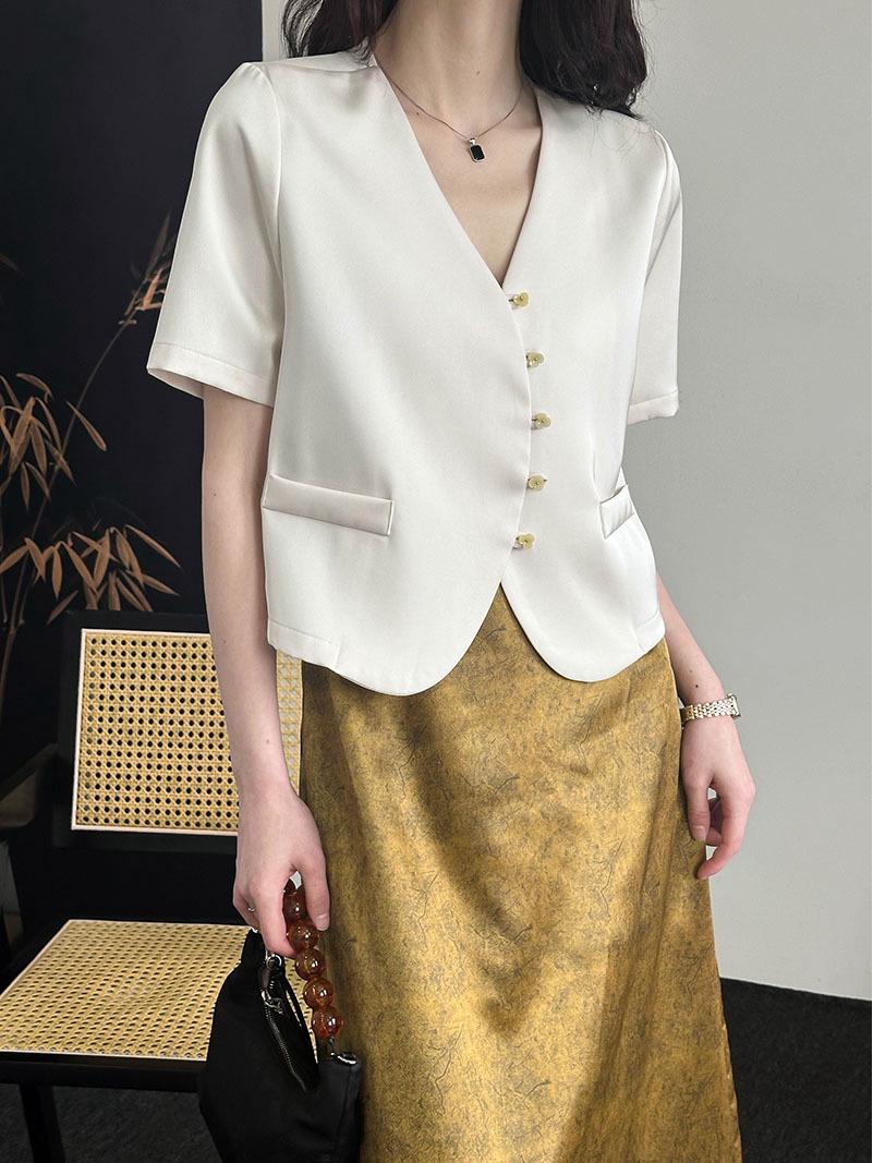 

Оранжевый Zhi 2025 Весна/Лето Ретро Китайский Стиль Женская Элегантная Куртка-Топ Large бежевый