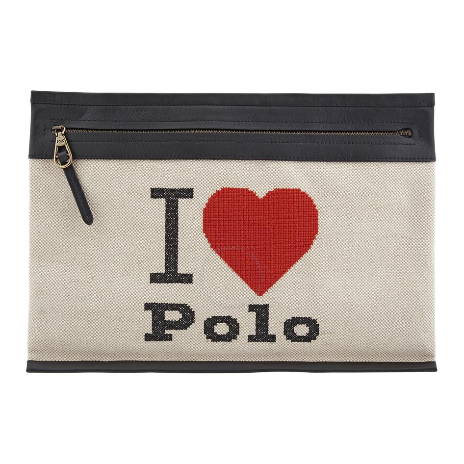 

Polo Ralph Lauren Red Heart Pattern Fashionable Versatile Canvas And Leather Clutch Women clutch Natural Black 427759081001 Basic Set (Bag+Dust Bag)