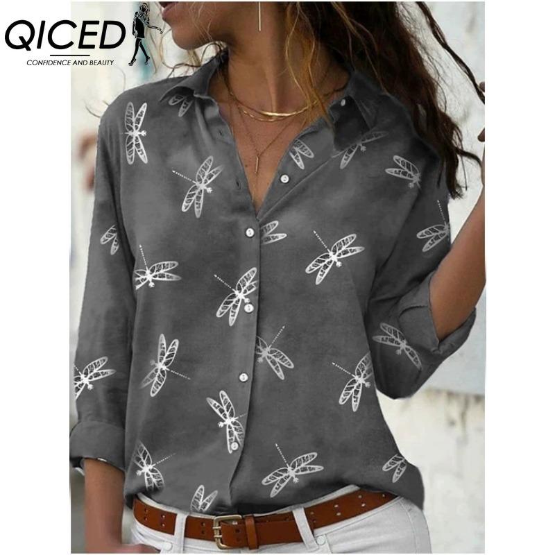 QICED 38 Color Women's Fashion Casual Long Sleeve POLO Neck Blouses & Shirts