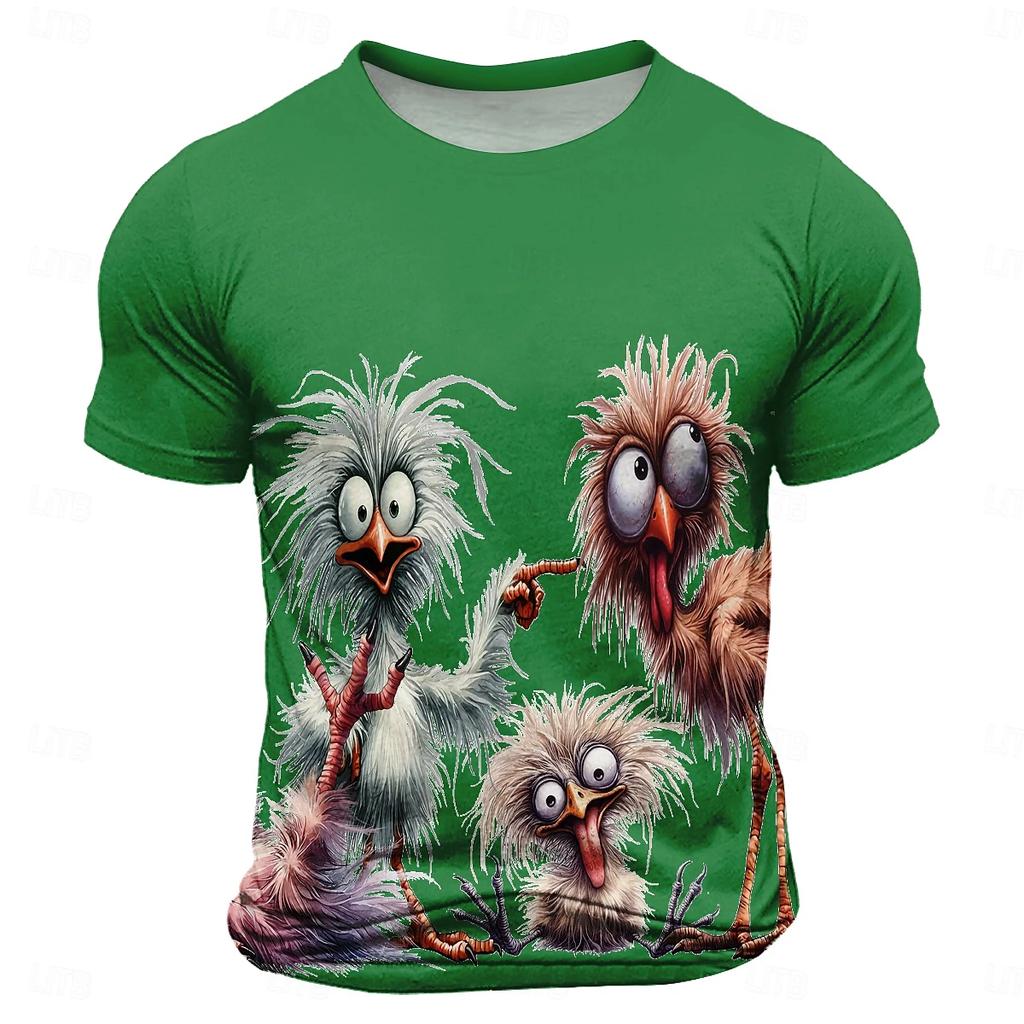 Funny Cartoon Animal Print T-Shirt New Men's Short Sleeve Street Style Crew Neck Top