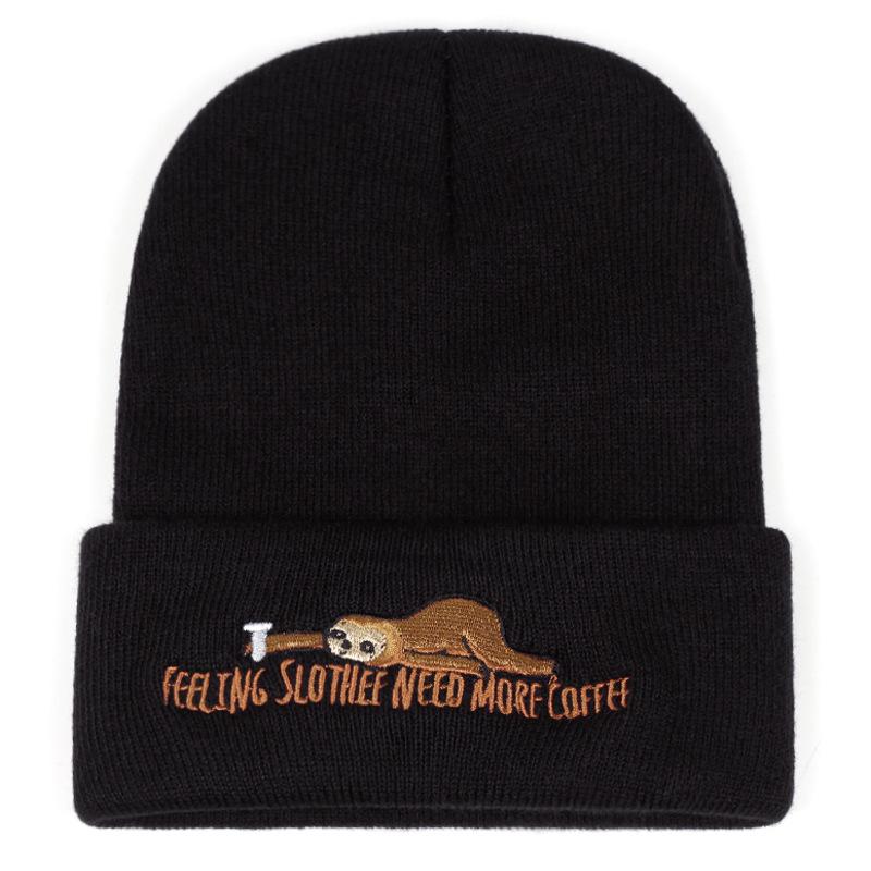 Cute Sloth Embroidered Knitted Hat Autumn And Winter Warm Men'S And Women'S Outdoor Adult Wool Hat