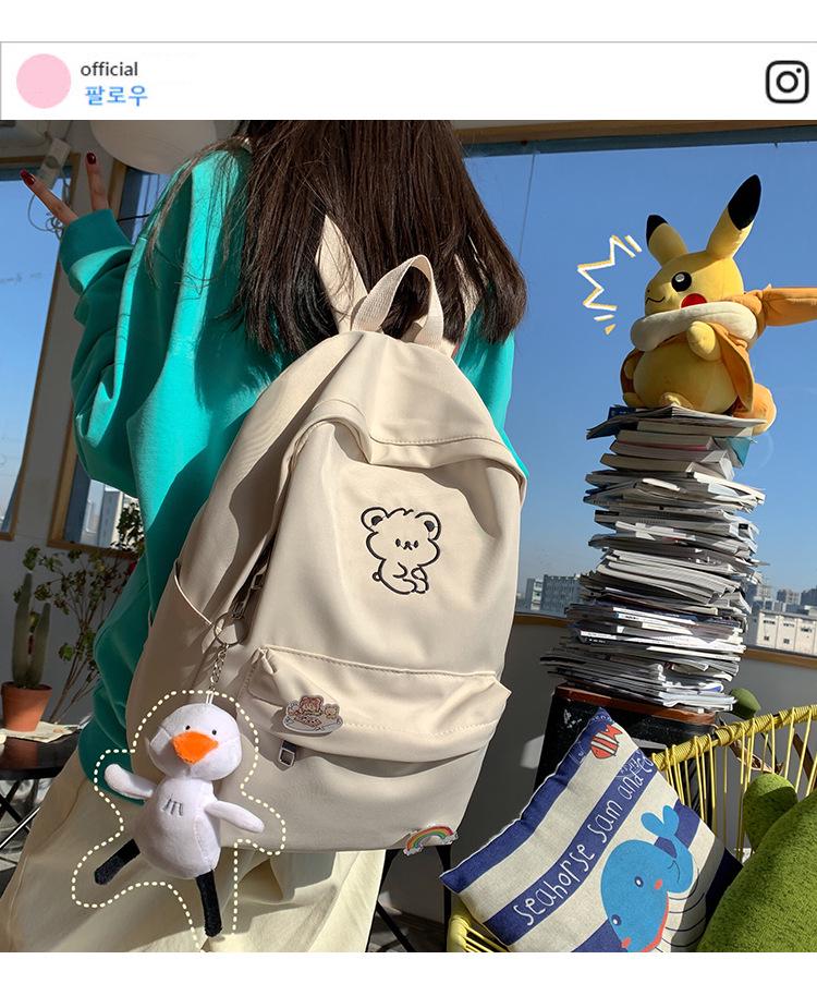 Japanese Ulzzang Style Cute Cartoon Bear Embroidery Soft Girl Backpack
