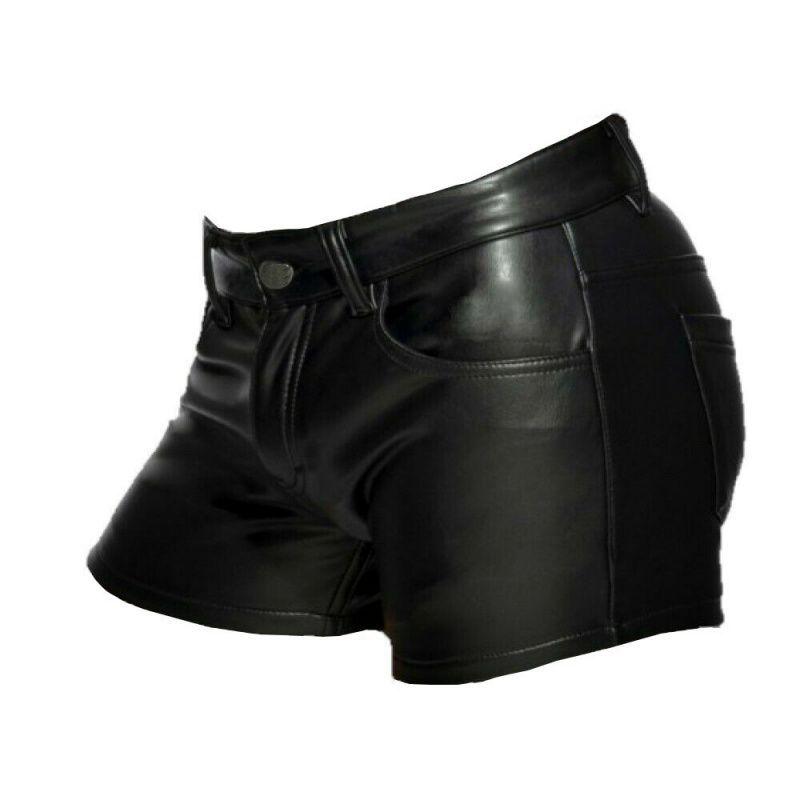 Pantalones cortos casuales de cuero de color sólido para hombre 2024