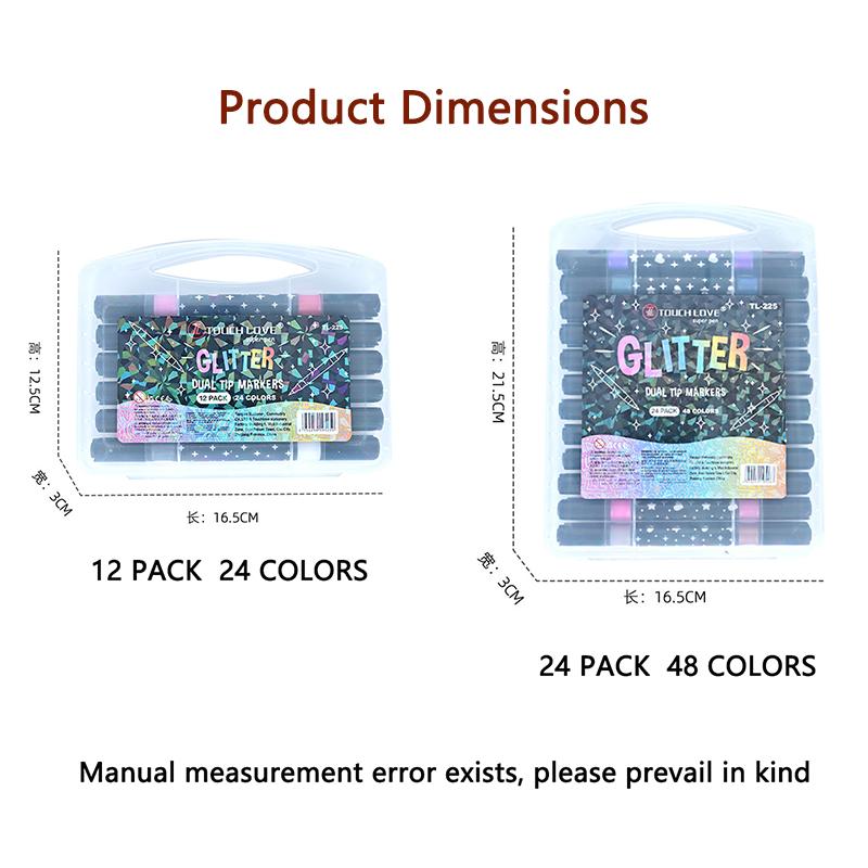 Dual-Color Glitter Pens Markers  Hand-Painted Dual-Color Brush Pens  Soft Tip  Fade-Resistant Pearl Glitter Pens 12-Pack/24-Pack