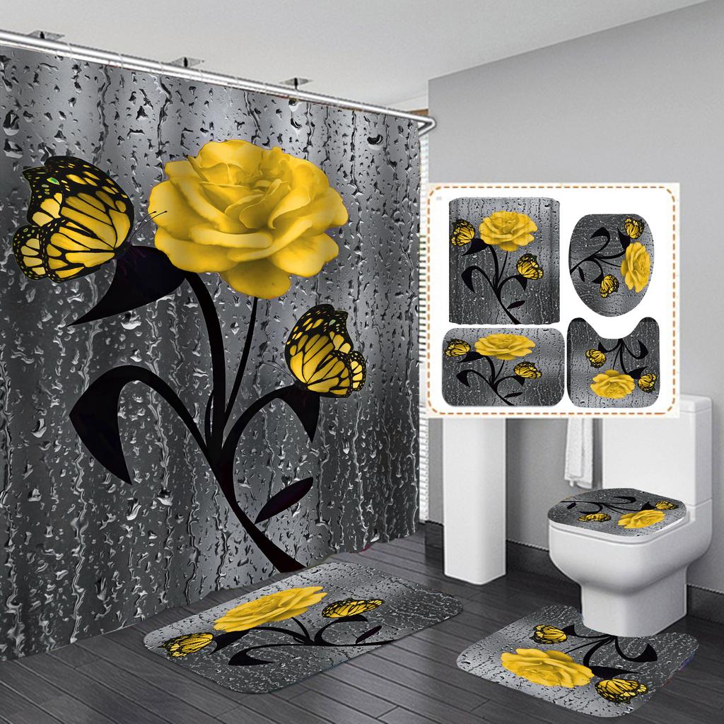 Details about Small Daisy Yellow Flowers in Black Fabric Shower Curtain Bathroom Toilet Rug Details about Small Daisy Yellow Flowers in Black Fabric Shower Curtain Bathroom Toilet Rug