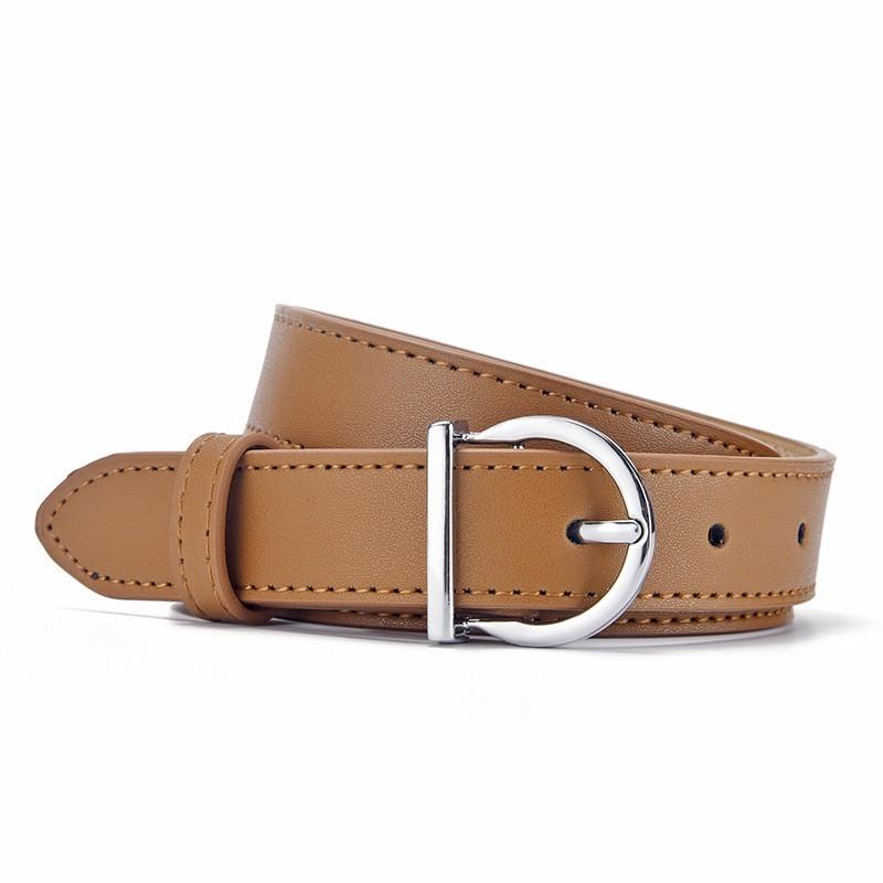 Casual Womens Leather Belt With Silver Or Gold Alloy Buckle For Fashionable Looks