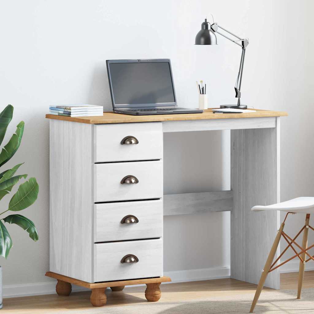 vidaXL Schreibtisch ASKIM Weiß 95 x 40 x 75 cm Massives Kiefernholz anti-blitz weiße