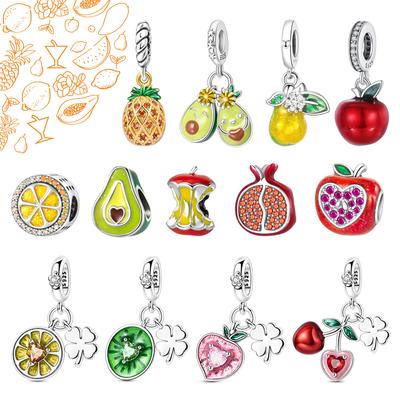 Série de Frutas Cobre Limão Kiwi Trevo de Quatro Folhas Morango Cereja Pingente Adequado para Pulseira Colar Diy Presente Fofo