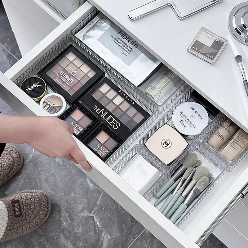 Transparent Modular Drawer Organizer Set-Multi-Use Storage Trays for Makeup Skincare Kitchen Tool & Bathroom Vanity Organization