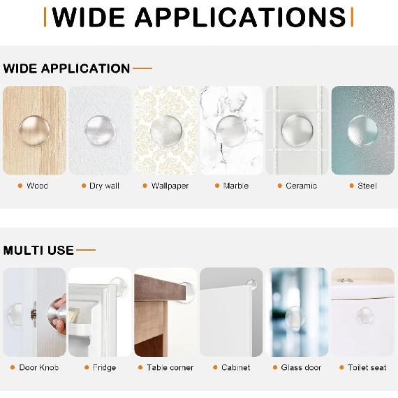 12 Pieces Door Stoppers for Wall, 2'' Clear Door Knob Wall Protector, Stops with Cabinet, Washable & Reble Protectors, Self Adhesive (12 Pcs)