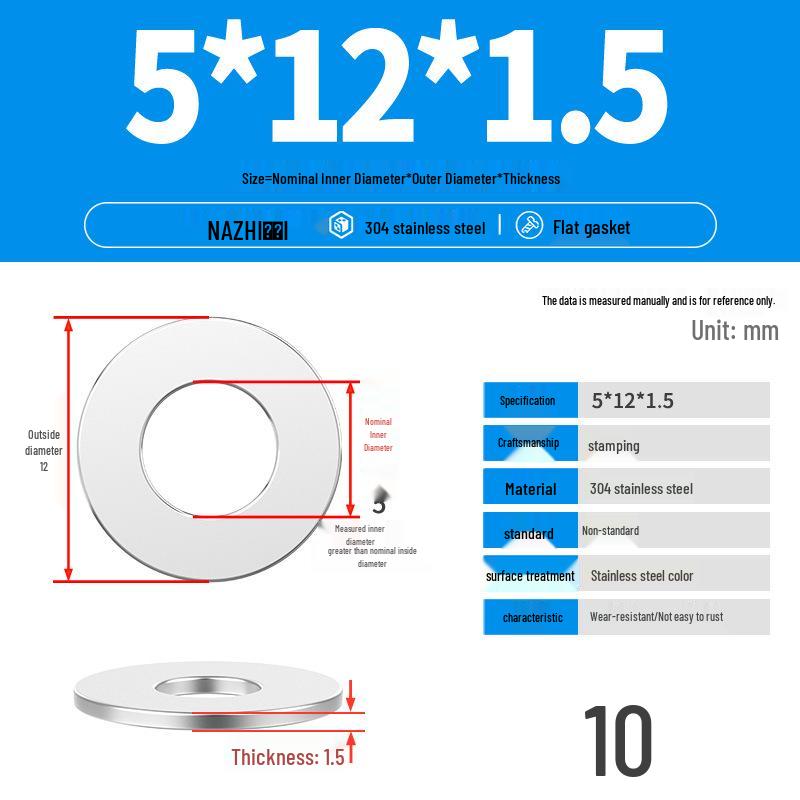 Thickened 304 Stainless Steel Flat Washer Spacer (M4-M8)