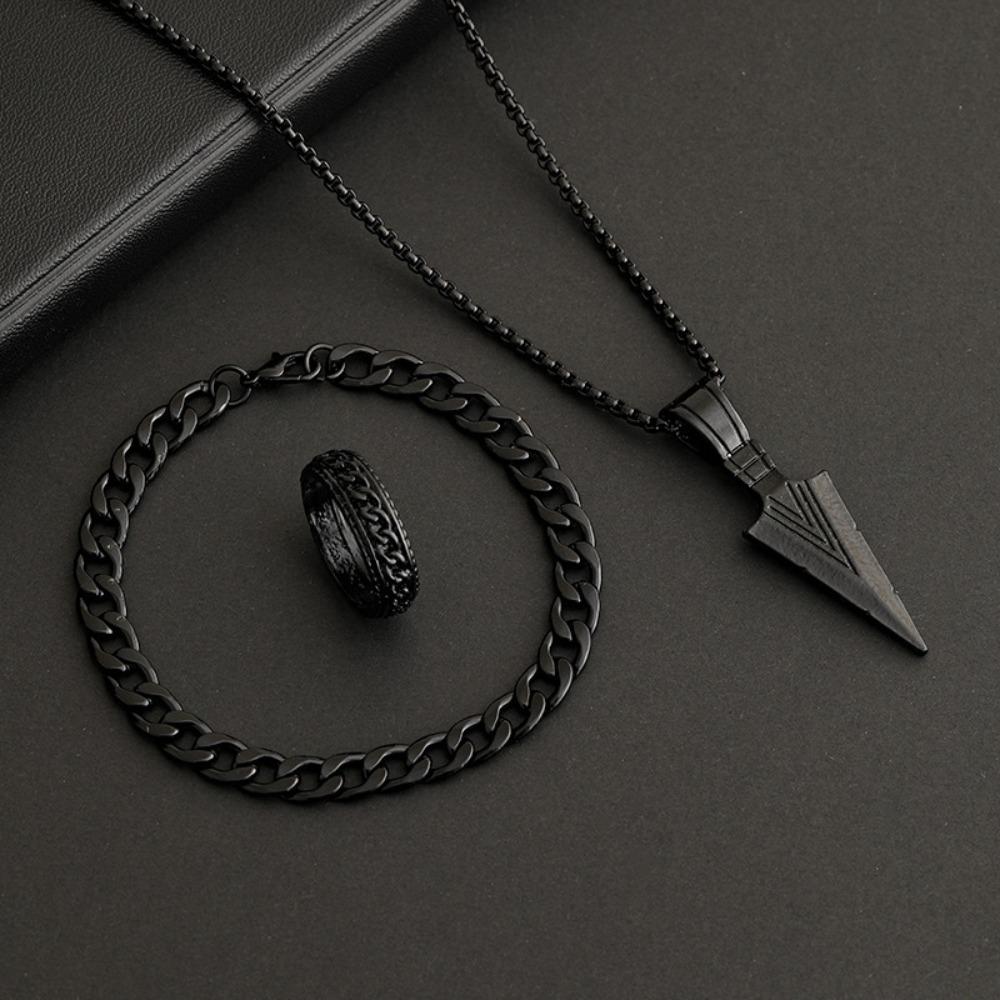 3pcs Set Men's Metal Cross Pendant Chain Necklace Bracelet Ring Jewelry Set Male Hip Hop Daily Wear Accessories