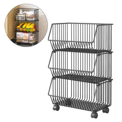 3 Tier Fruit Basket for Kitchen Storage Cart Stackable Metal Wire Storage Basket Snacks Organizer