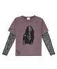NO EXTRA TOUCH Distressed Leopard Mesh Long Sleeve Layered T-Shirt (Purple) / 26Spts001Pu