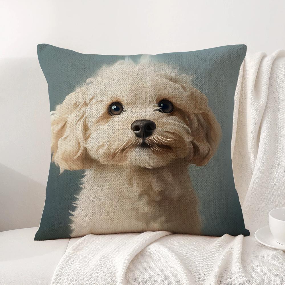 Cute Dog Cushion Cover Natural Linen Organic Fabric DoubleSided Printing Sofa Home Decor Gift Pillow Cover