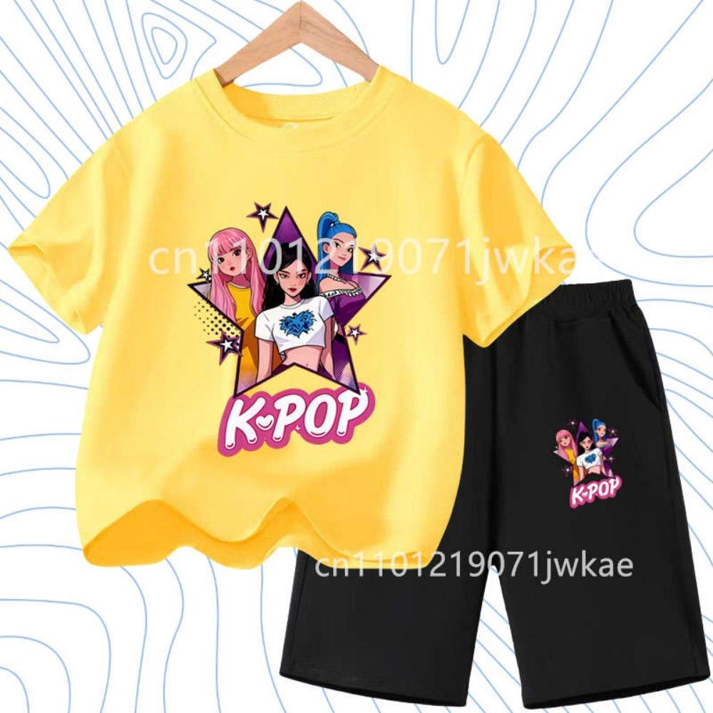 2026 Summer New K- POP Korean Idol Style Boys Girls Outfits Two-Piece Set with  Printed Short-Sleeve T-Shirt Shorts