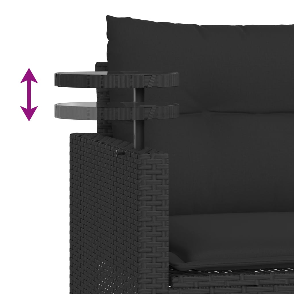 3 Piece Garden Sofa Set with Cushions Black Poly Rattan