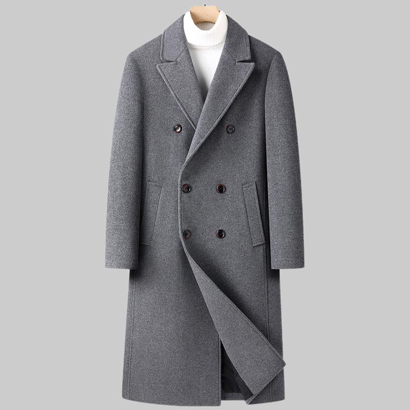Herbst und Winter Neuer Herren Doppelreiher Langer Wollmantel Daunen Abnehmbares Futter Woll-Trenchcoat Herrenmantel