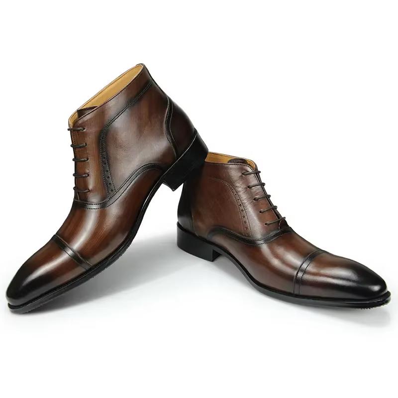 Fashion Luxury High Quality Genuine Leather Boots Fashion Trend Men's Formal Wear Leather Boots Handmade Casual Dress Business Boot