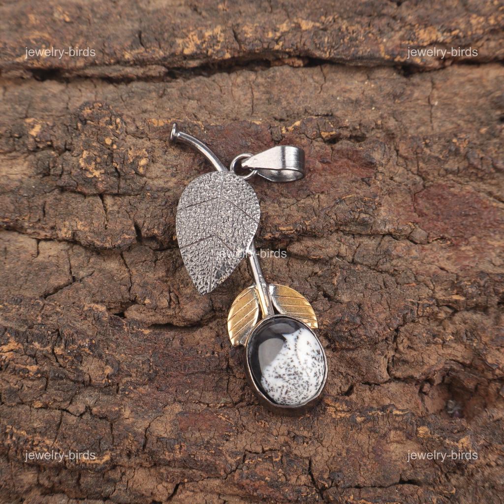 Oval Dendritic Opal Stone Sterling Silver Mother Gift Handmade Birthday Pendant PP-55-22