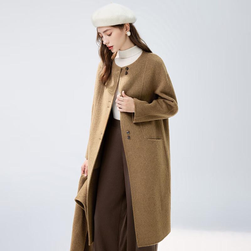 Autumn Water Lady's 100% Wool Scarf Collar Double-Faced Winter Coat