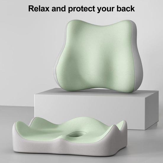 Coussin d'Assise avec Dossier Séparé Coussin en Mousse à Mémoire de Forme avec Soutien Dorsal Coussin de Chaise de Bureau pour Soulagement de la Sciatique Soutien Lombaire Utilisation pour Voyage en Voiture
