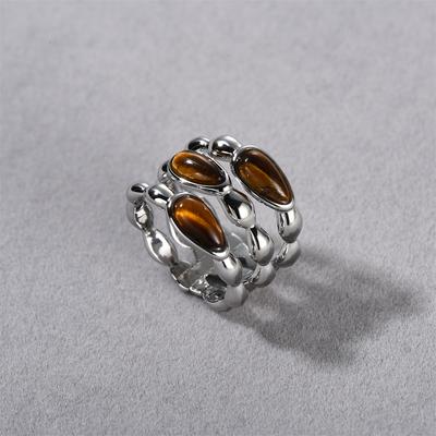 Maillard Retro Three-Dimensional Natural Tiger'S Eye Stone Light Luxury High-End Open Ring Fashion Personality Ring Woman