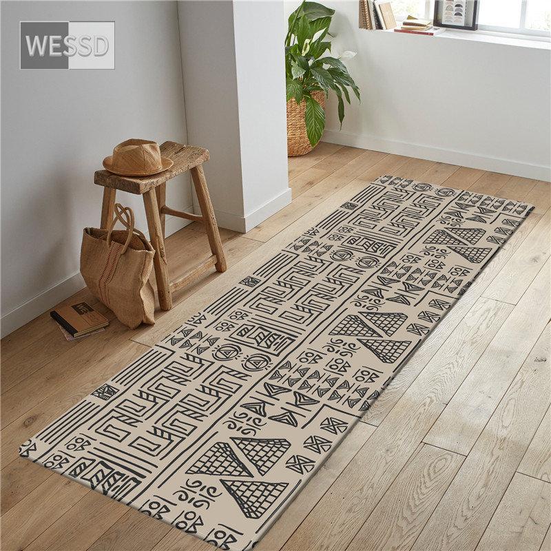 Egyptian Script Kitchen Runner Rug Retro Ethnic Style Floor Mat Non-slip Long Bathroom Carpet Toilet Mat Absorbent Bedside Mat
