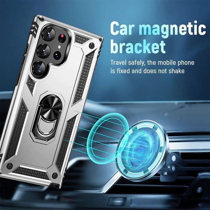 Coque - Booling - pour Samsung Galaxy S24 Ultra - Argenté - Protection Antichoc - Anneau support + 2 Verres