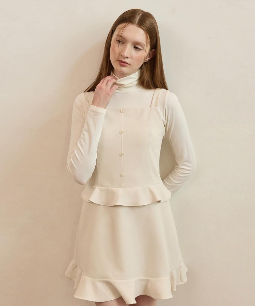 Adowl Button Double Flare Line Mini Dress - Ivory
