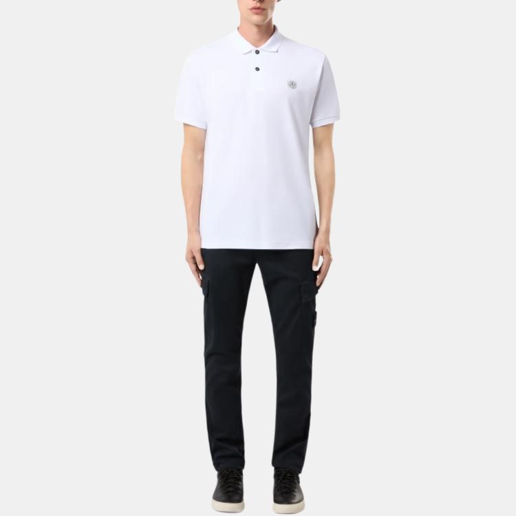 STONE ISLAND Logo Knopf Kurzarm Polohemd Herren Polohemden Weiß K1S1522000-2RS0039-V0001
