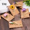 Exquisite Holiday Celebration Cards 5Pcs DIY Dried Flower Greeting Cards, Handmade Note with Artificial Flowers, Jute Twine Romantic Sunflower