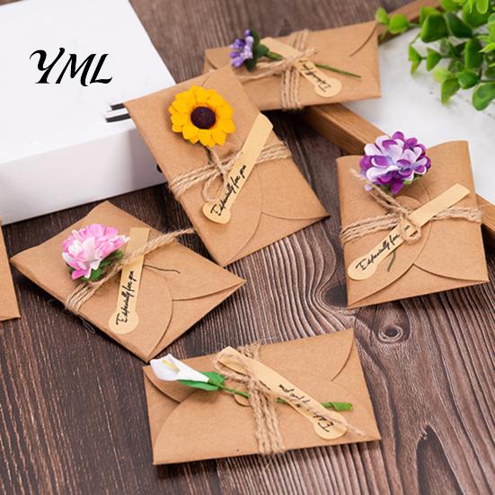 Exquisite Holiday Celebration Cards 5Pcs DIY Dried Flower Greeting Cards, Handmade Note with Artificial Flowers, Jute Twine Romantic Sunflower