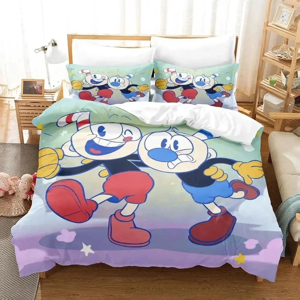 Cartoon Mugman Cuphead Bedding Set Duvet Cover Bed Set Quilt Cover Pillowcase Comforter King Queen Size Boys Adult Bedding Set